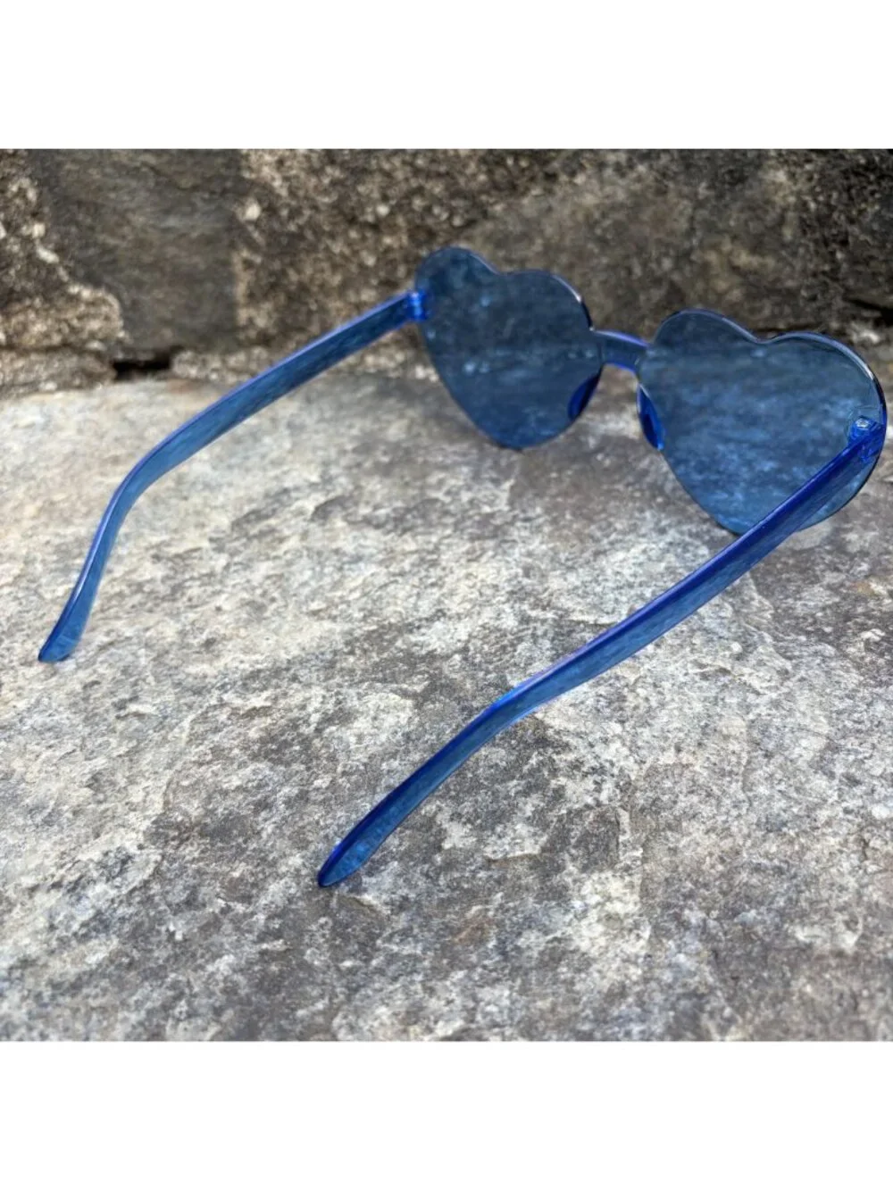 NEW Blue Heart Shaped Sunglasses Rimless Tinted Festival Rave Party Boho Shades